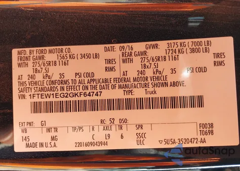 2016 Ford F-150 Xlt from USA, damaged, VIN 1FTEW1EG2GKF64747